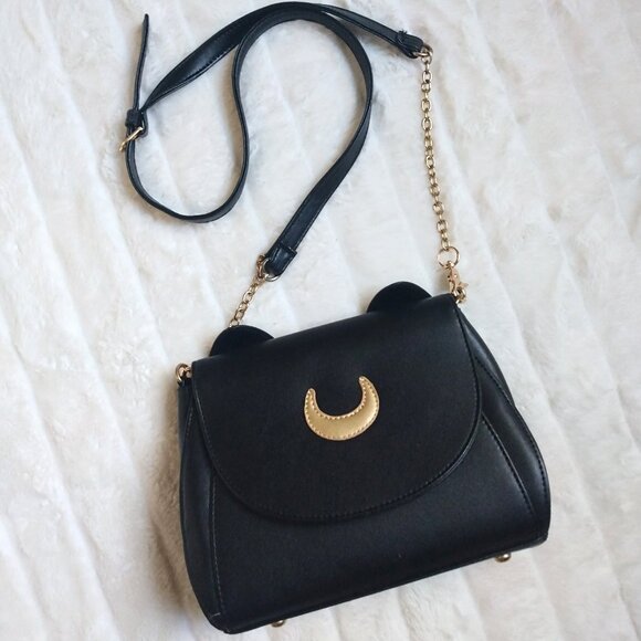Handbags - Black cat ears + moon purse